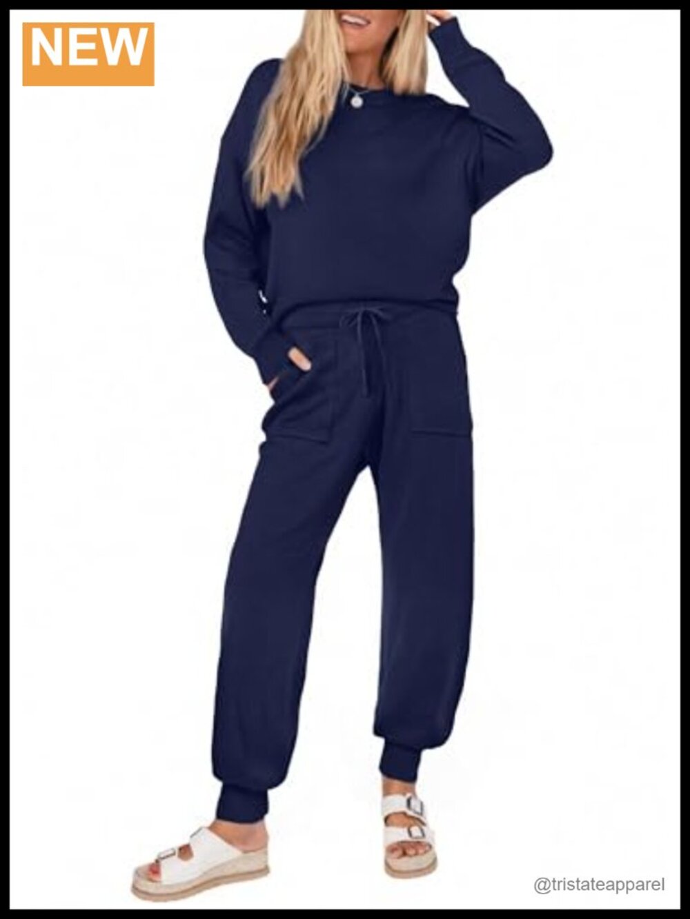 2 Piece Lounge Set Long Sleeve Knit Sweatsuit Jogger Pants Pockets